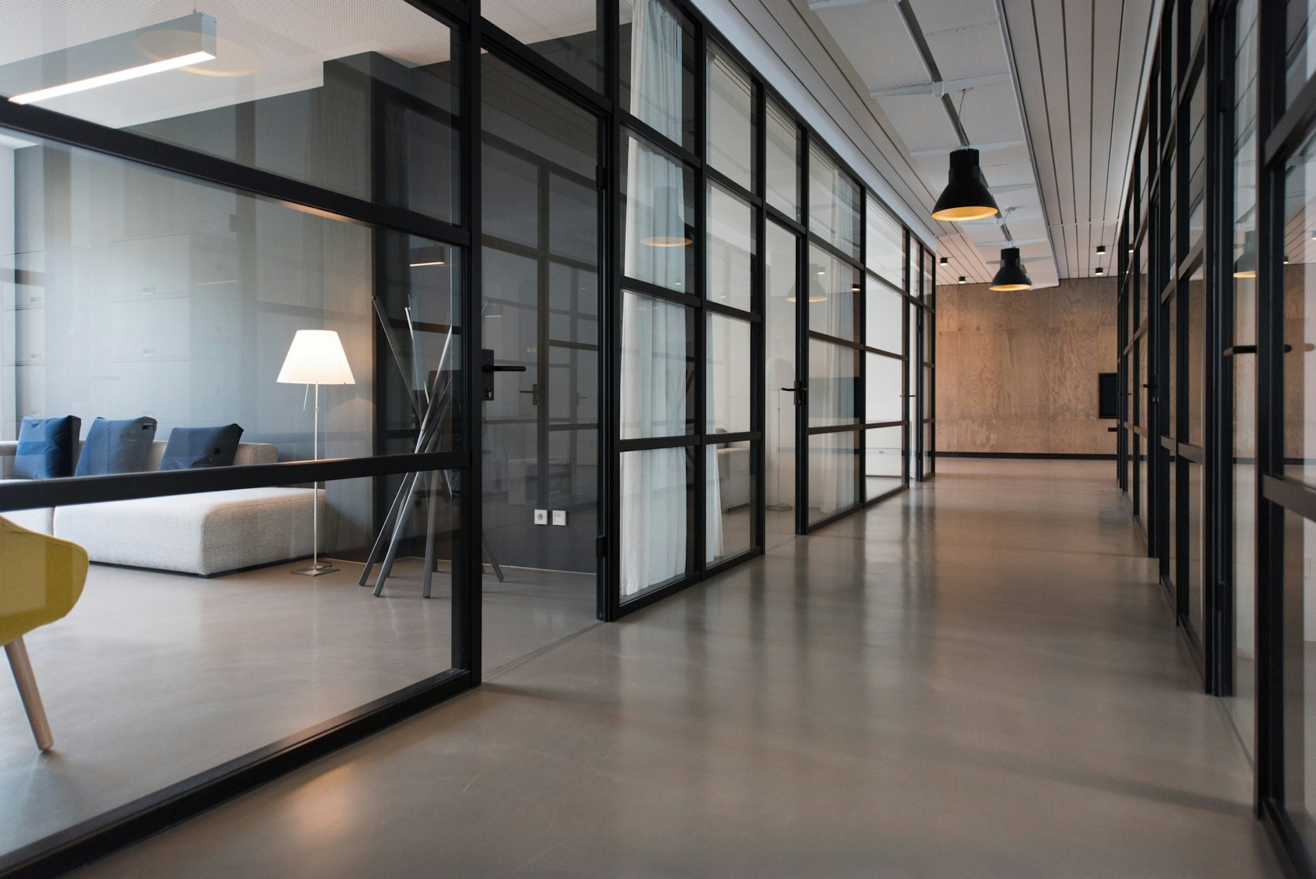 Corridor with frosted glass doors